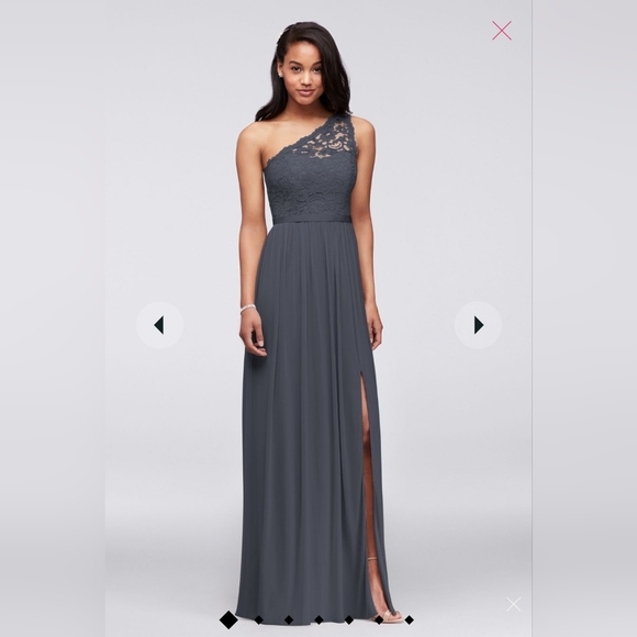 David's Bridal - "One Shoulder Long Lace Bridemaid Dress" - size 6 - wine color - Picture 3 of 5